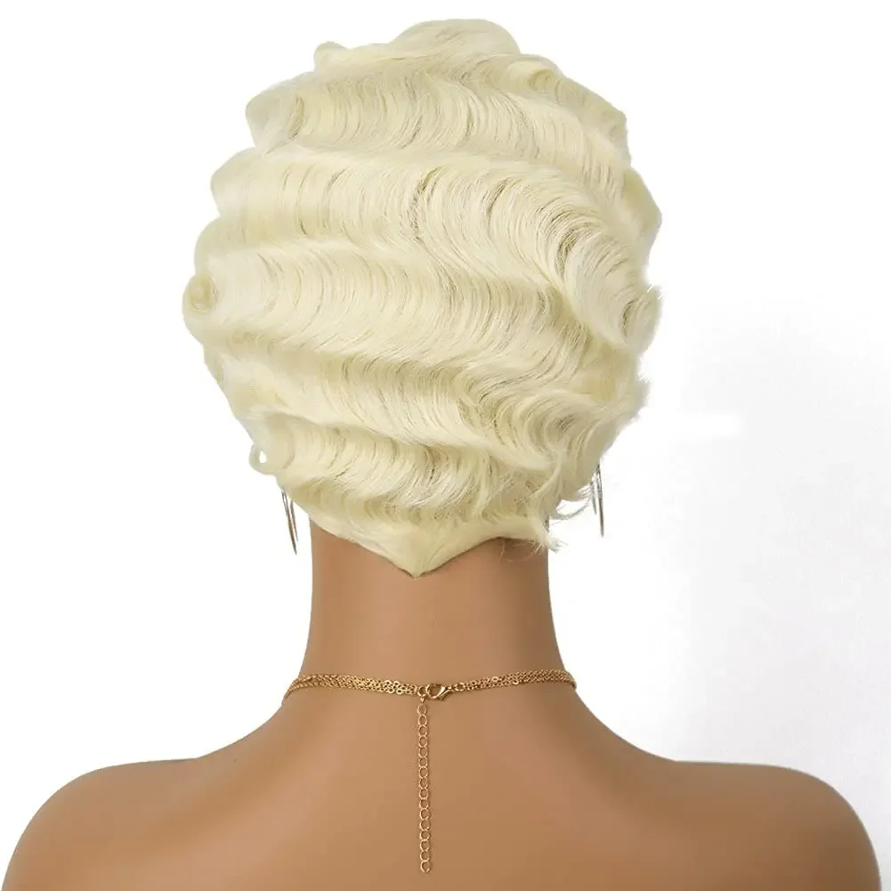 Synthetische Finger Wave Perücke leimlos tragen und gehen Perücke kurze lockige Perücken für Frauen Nuna Perücke Cosplay Halloween Party täglichen Gebrauch