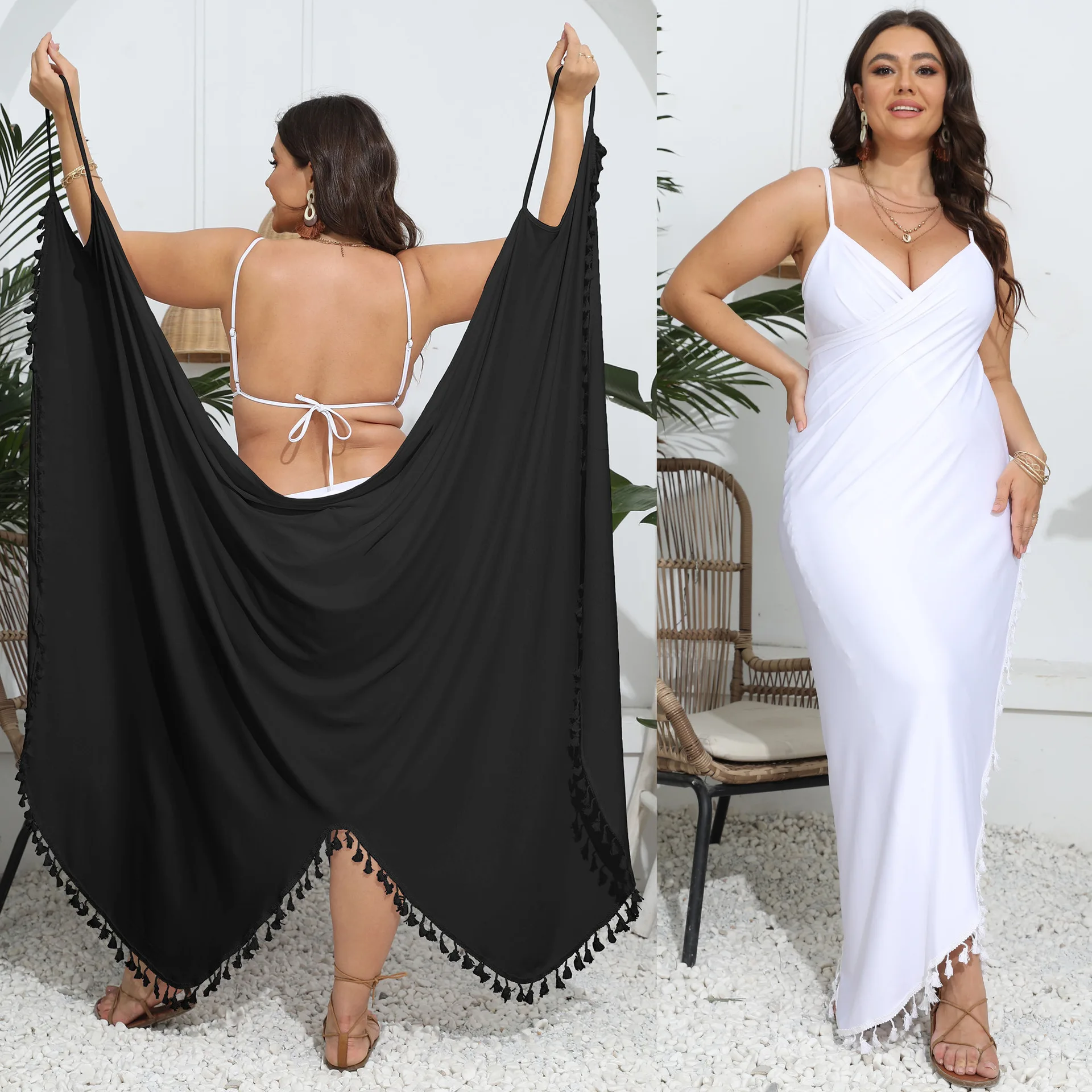 

Women's One-Piece Beach Bikini Cover-Ups Asymmetrical Sling Dresses Tassel Multi-Functional Vacation Sundress Pool Party Wear