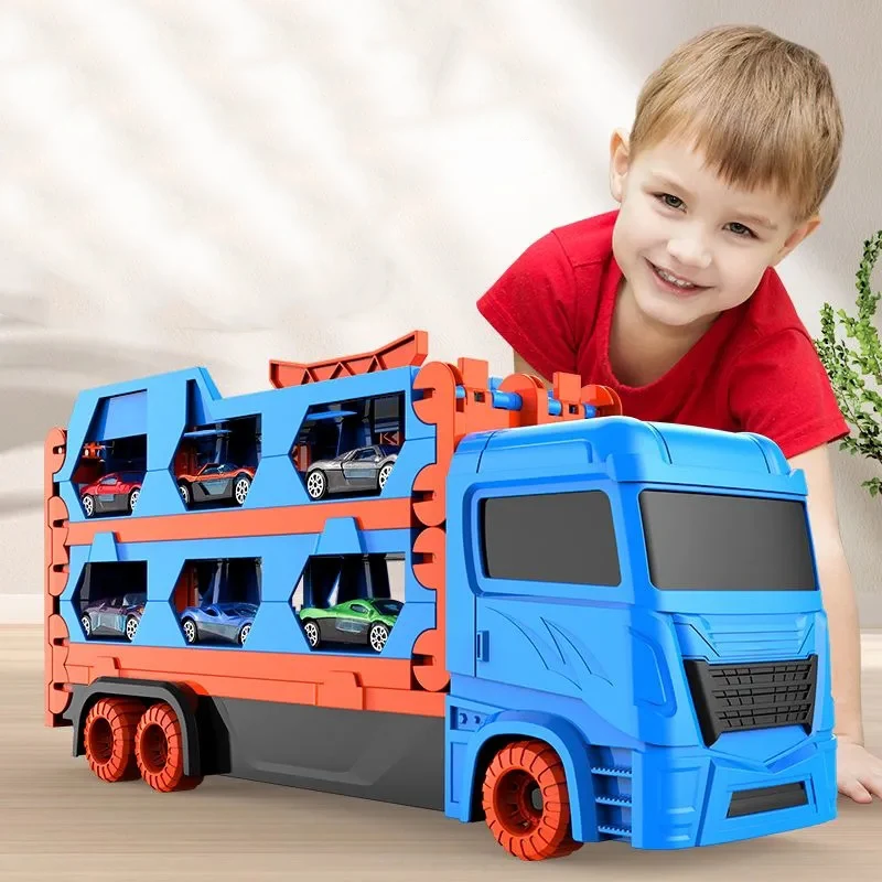 

Car Transporter Truck Toys Mega Hauler Trucks For Kids Alloy Trolley Three-layer Deformed Container Truck Transporter