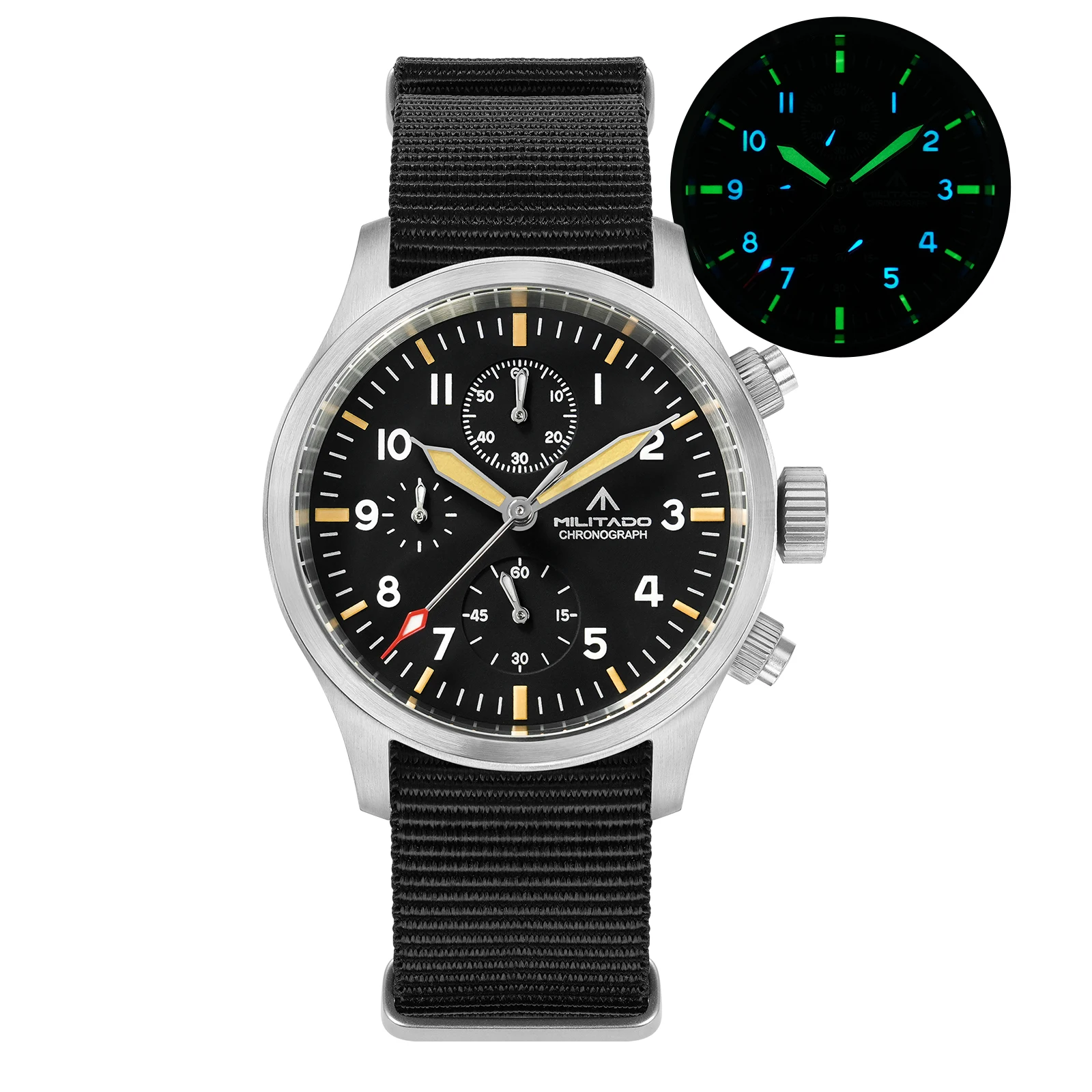 chameri Militado chronograph 39mm uhr BGW-9 leuchtende retro militär 100m wasserdicht vk61 quarz werk stahl vintage männer armbanduhr 6