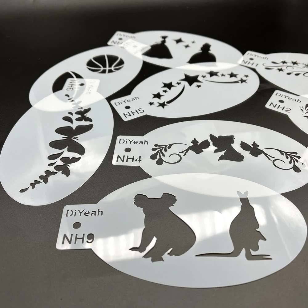 Face Painting Stencils Butterfly Kangaroo Koala Basketball Football Star Dolphin Snowflake Children Head Stencil NH Series 9PCS