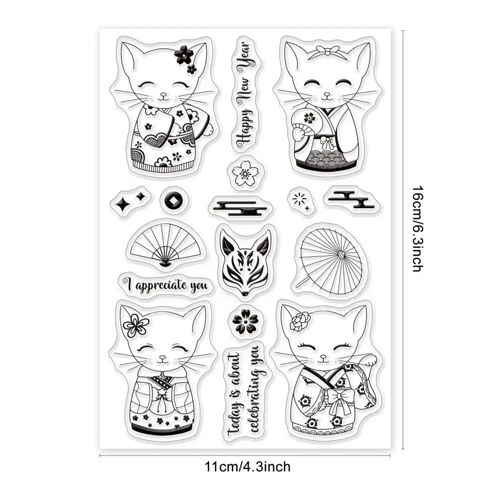 Kimono Cat Clear Stamps Transparent Silicone Stamp for DIY Scrapbooking Crafts Painting Photo Album Card Making Craft Decoration