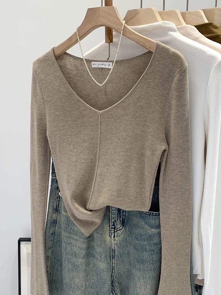 

2026V-Neck Long Sleeve Women's Knitted Base Layer Top Fashionable Best-Selling High-End Feel Spring Autumn New Arrival