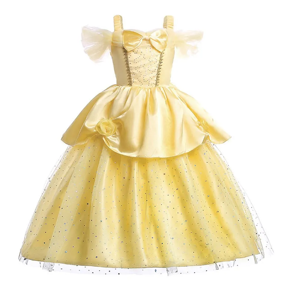 Disfraz de Bella para niña, disfraz de princesa de Halloween, vestido de fiesta para niños, Rapunzel, Cenicienta, Anna, Elsa, Encanto, ropa de