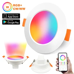 Lâmpada do teto LED colorida compatível com Bluetooth, luz redonda embutida, luminária Home inteligente, RGB Downlight, 110V, 220V