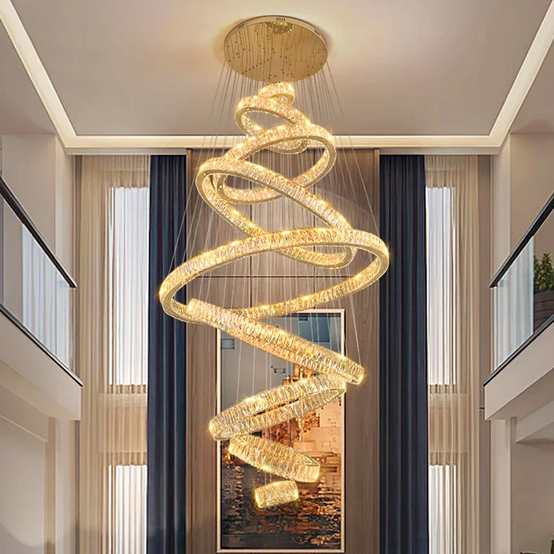 Plafonnier LED suspendu en cristal au design moderne, éclairage d'intérieur, luminaire décoratif de plafond, idéal pour un salon ou des escaliers