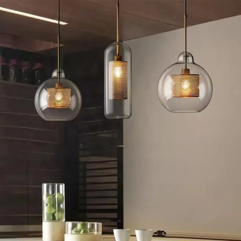 Glass Ball Lighting Fixtures Dining Kitchen Island Home Decor Pendant Lights Nordic Bedroom Bedside Hanging Lamp