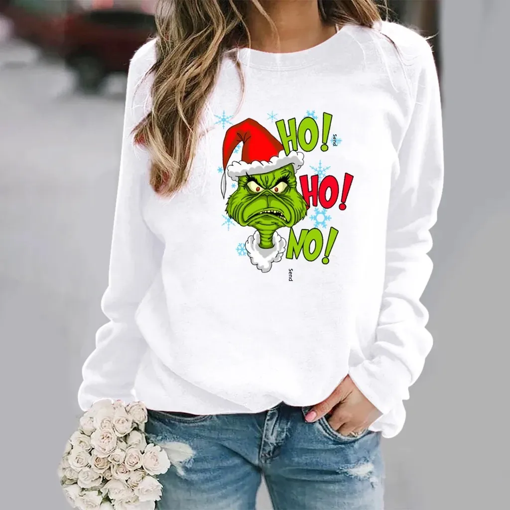 أمازون إيباي أتمنى محطة مستقلة عيد الميلاد نمط الطباعة طويلة الأكمام جولة الرقبة البلوز المرأة مادة الصوف #1