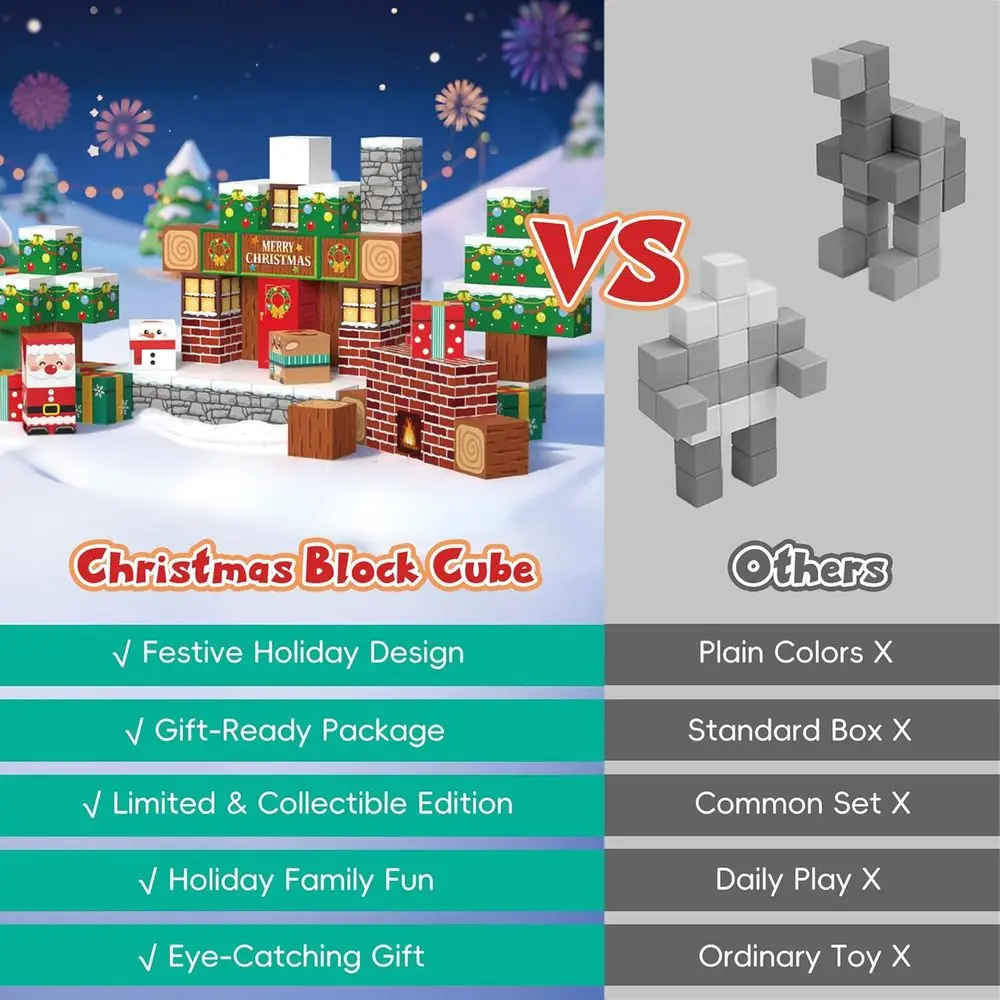 Set di blocchi magnetici da 100 pezzi, giocattoli educativi STEM per bambini dai 3 ai 10 anni, ispirati al Montessori (edizione natalizia)