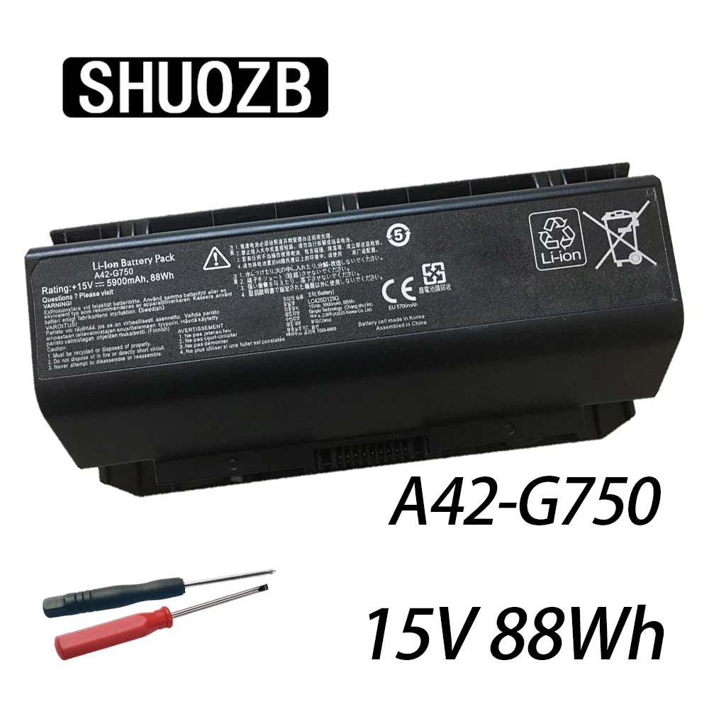 

SHUOZB 15V 88Wh A42-G750 Аккумулятор для ноутбука Asus ROG G750 G750J G750JH G750JM G750JS G750JW G750JX G750JZ CFX70 CFX70J Новый