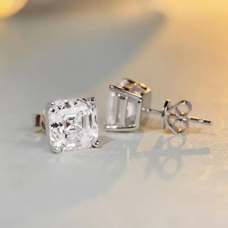 

Viora Jewelry Luxury white gold solid platinum PT950 Stud Earrings for Women Pagoda 6 karat Moissanite Stud Earrings