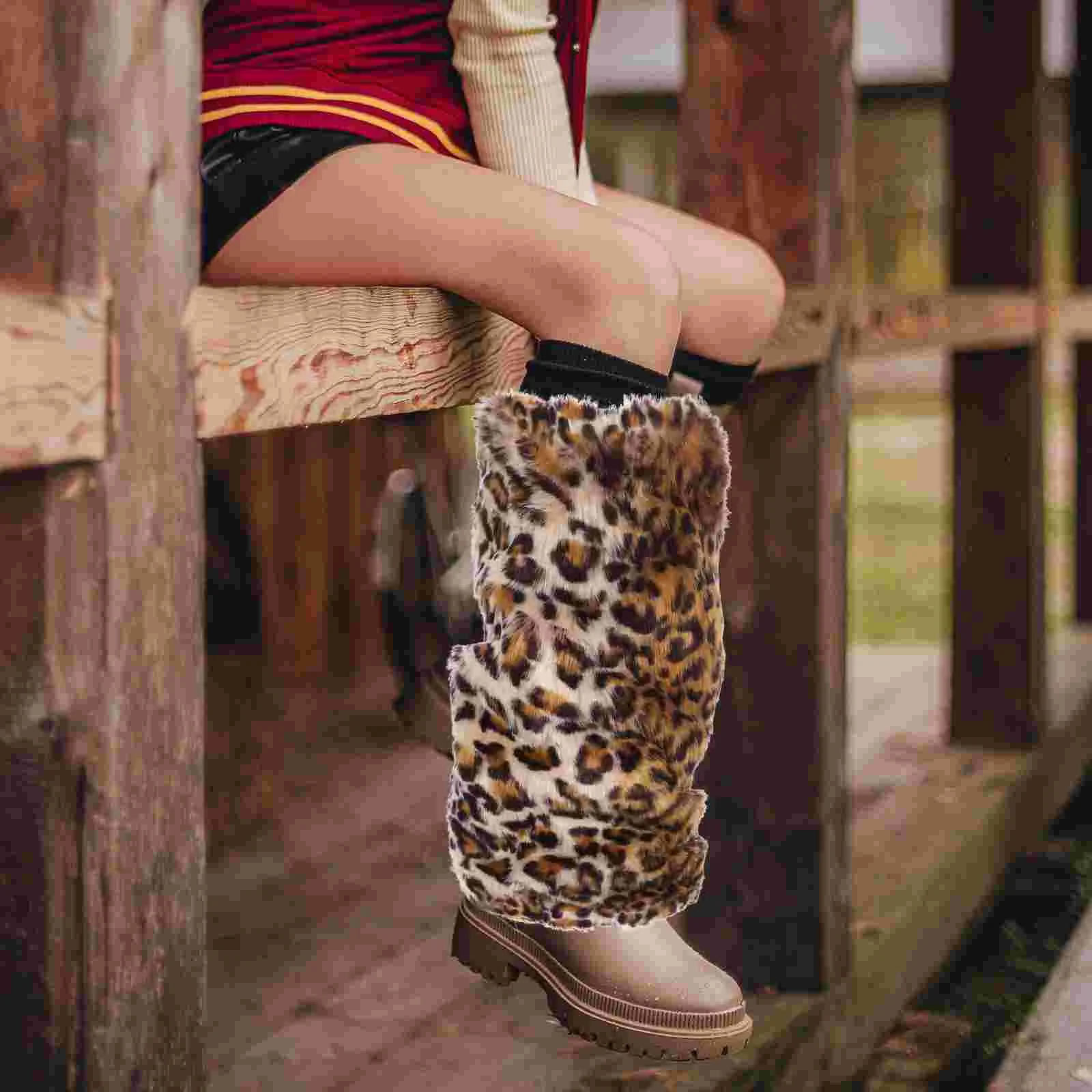 40 Cm Boot Cuffs Cover Brown Boots for Women Artificial Plush Leg Warmer Long Fur Child