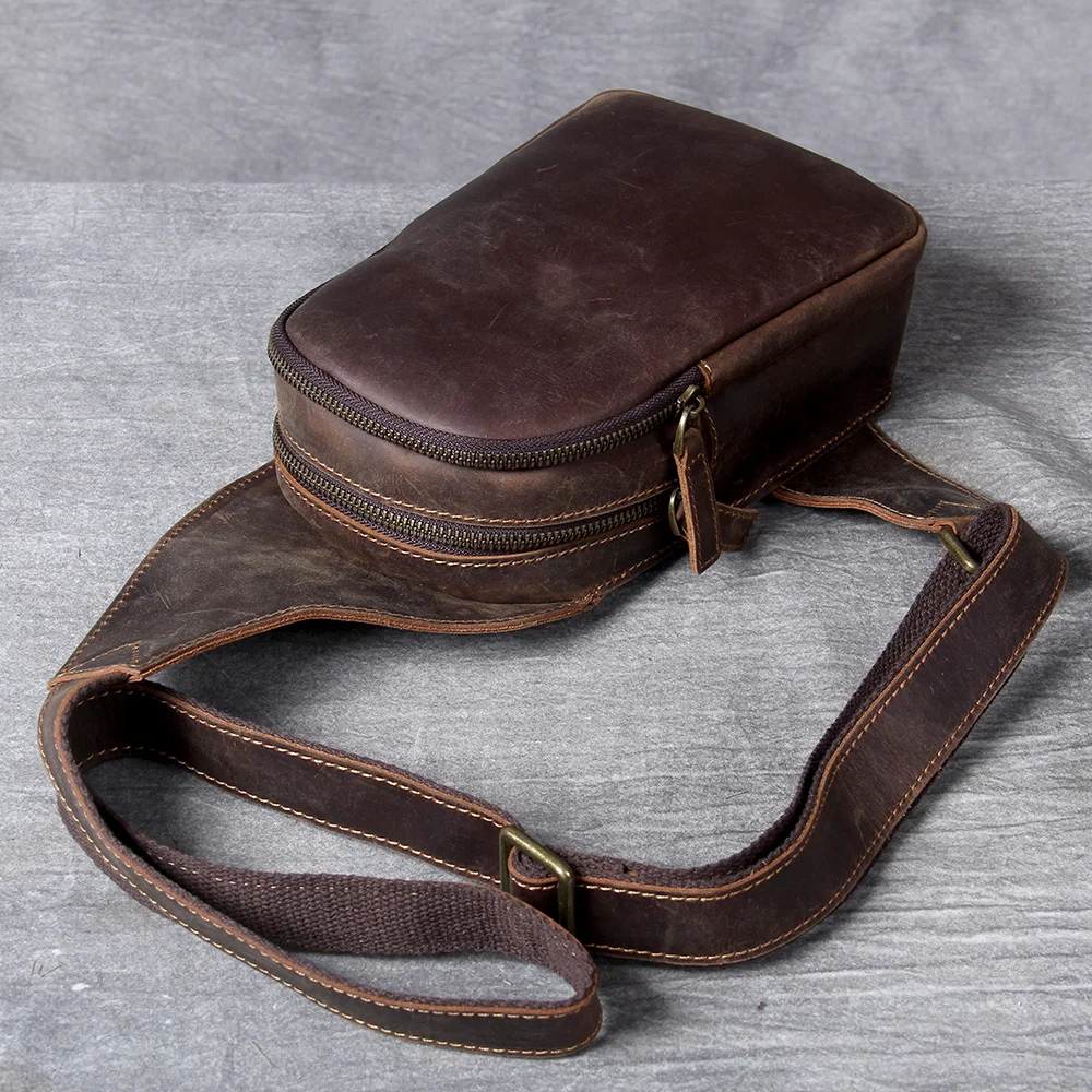 S.WORKER Brusttasche aus Vollnarbenleder für Herren, Umhängetasche aus echtem Leder für Herren, Vintage Retro Freizeittasche – Detail 10