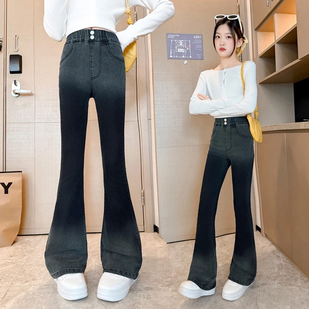 

Tween Girl Slim Fit Bell-Bottom Denim Pants Kids Teenager Bootcut Jeans Trousers Child Vintage Gradient Stretch Flare Jeans