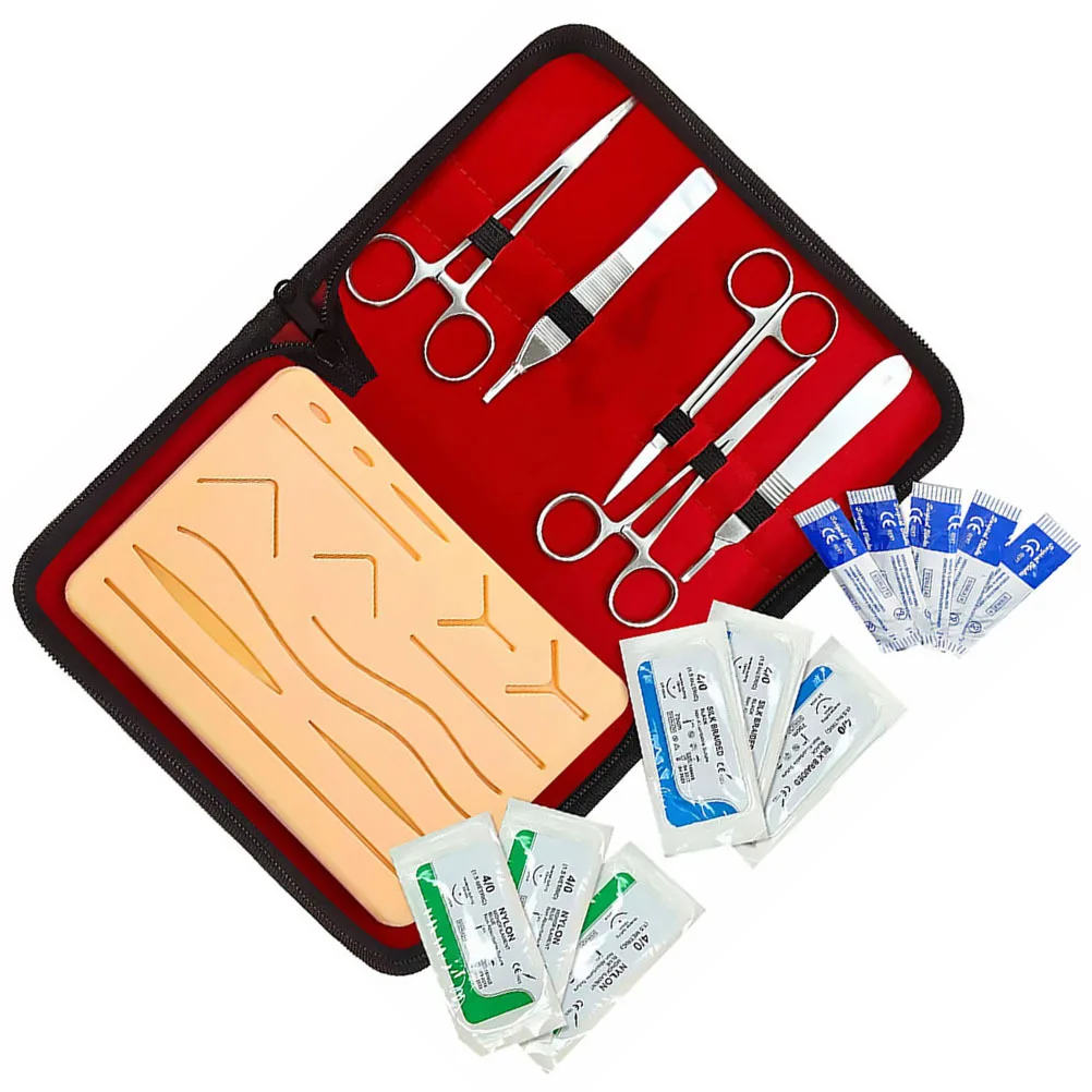 

1Set Practice Suture Kit Suturing Trainer Silicone Pad 14 Natural Wounds Biology Tools