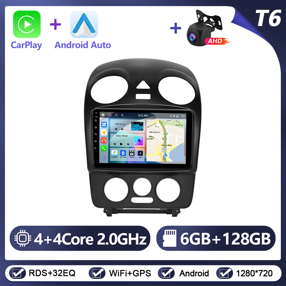 Podofo draadloze CarPlay Android Auto autoradio voor Volkswagen Bora 2004-2010 GPS navigatie 2Din multimediasysteem autoradio stereo - afbeelding 1