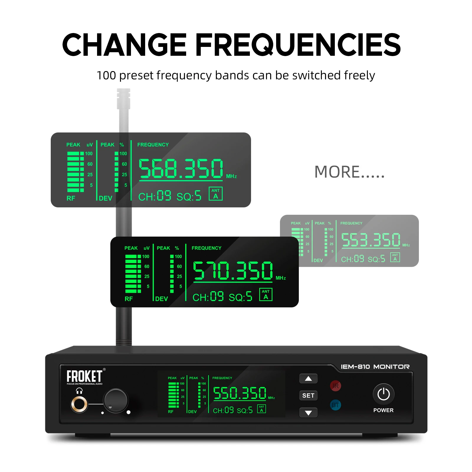 FROKET IEM-810 UHF Sistema de monitoramento intra-auricular sem fio com alcance de 80m 530-580MHZ para performance em palco, gravação, banda, batedor, igreja