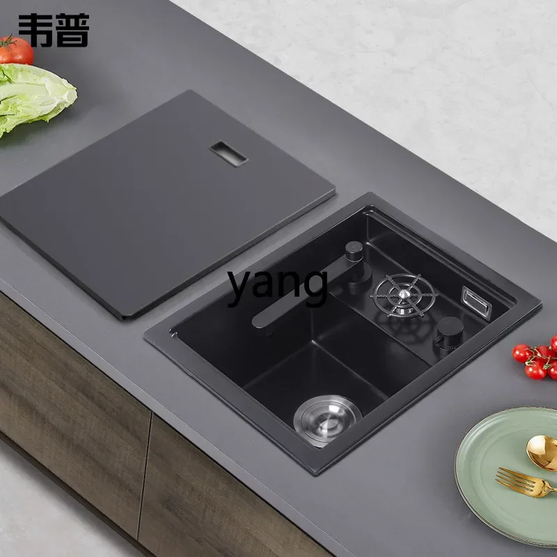 LHH كأس غسالة حوض غير مرئي صغير فتحة واحدة حجر الكوارتز أخفى حوض غسيل الخضار مع غطاء #2