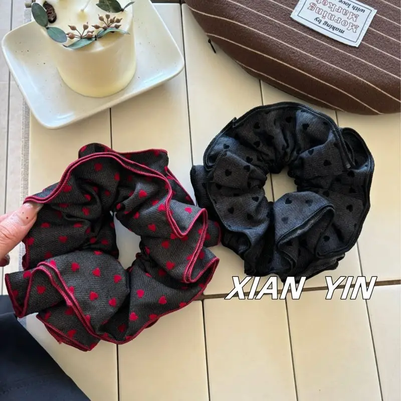 

1pc Korean hair accessory gray heart-shaped headband for women, high ponytail, flower tied bun, pleated hair rope hair accessory