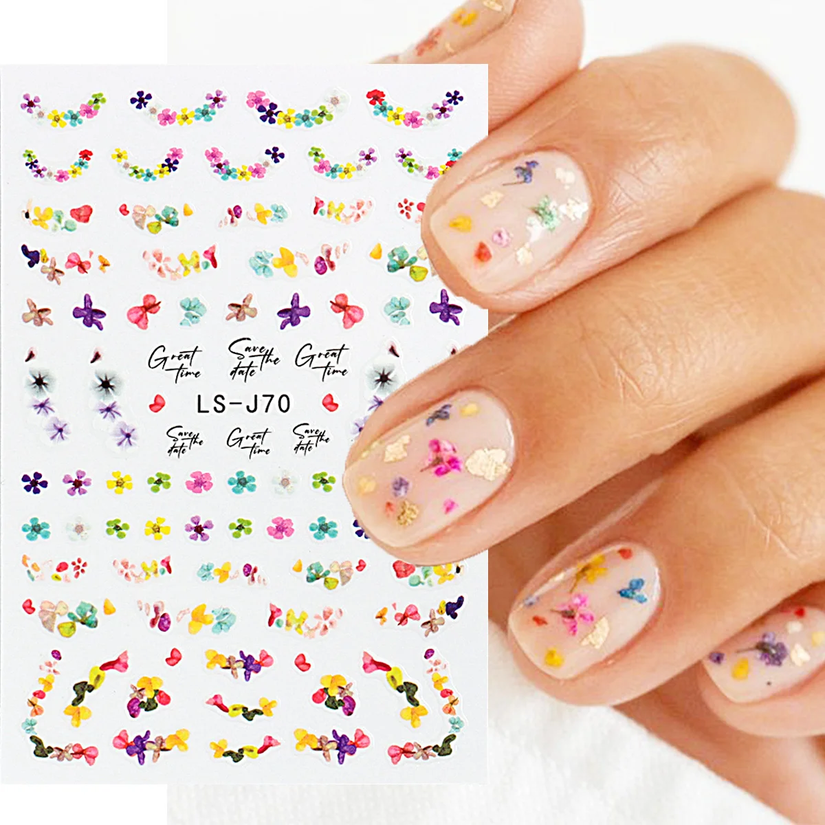 Flowers Watercolor Nail Sticker 3D Pink Purple Spring Tulips Lavender Floral Adhesive Decal Slider Manicure Accessories NLLS-J70