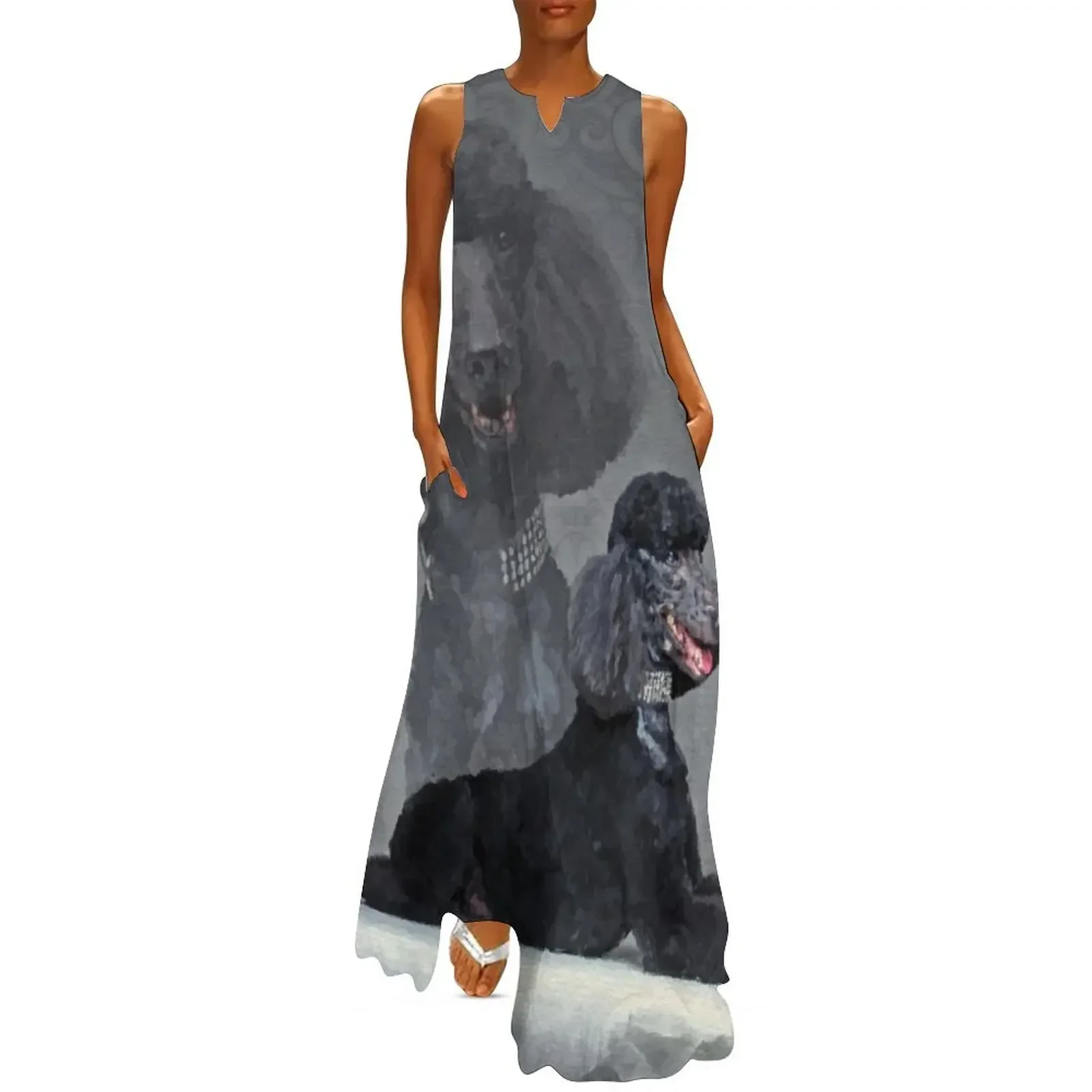 

Elegant Black Standard Poodle Composition Long Dress wedding guest dress 2025 Dress