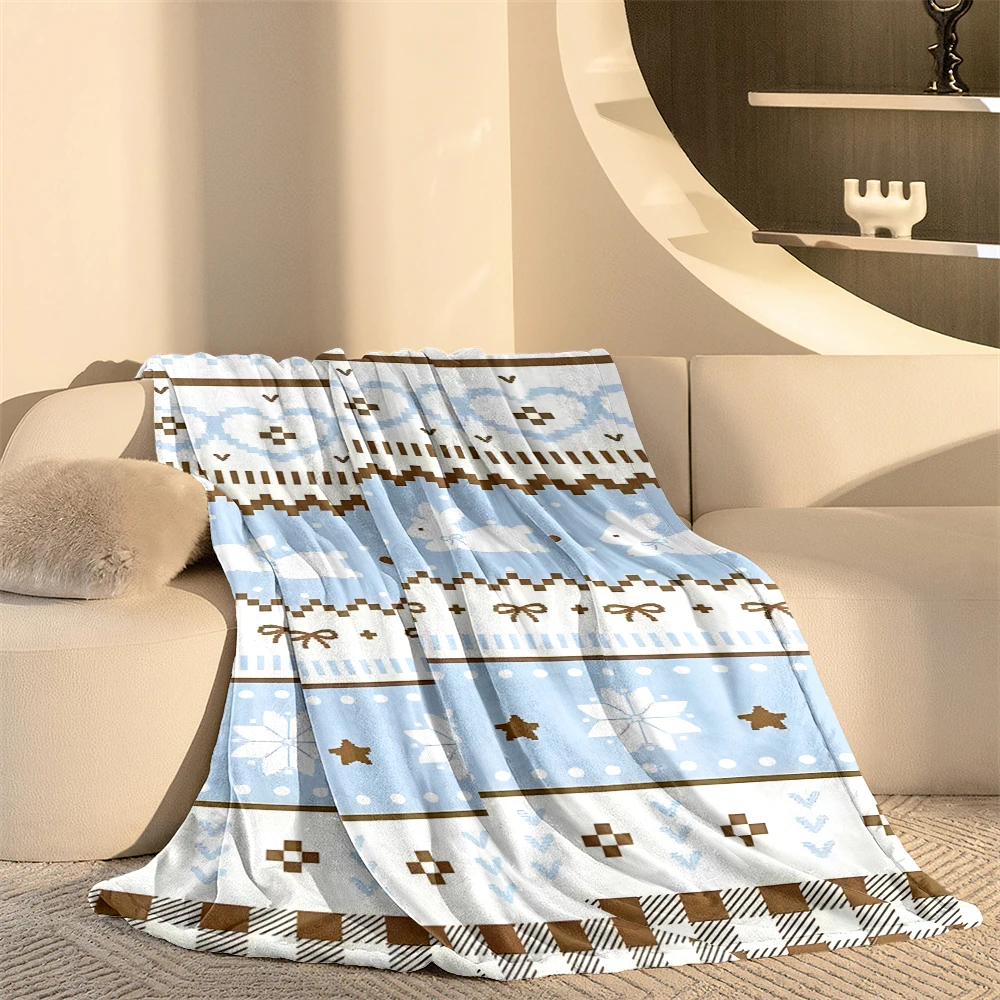 Nordic Fair Isle Blue Brown Warm Flannel Fleece Blanket Thick Soft Cozy Throw Blanket for Winter Bed Couch Plush Bedspread