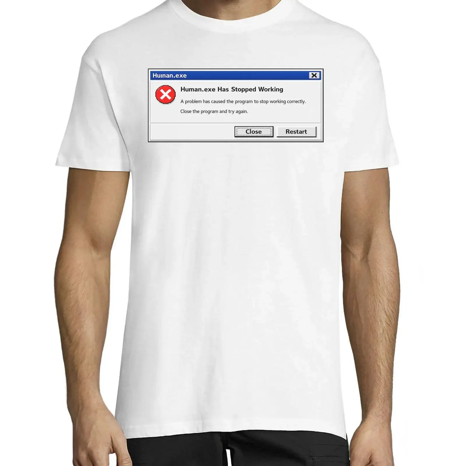 Software Error Message Human Program Failure Crew Neck Cotton Men's T Shirt Blanc vintage Washed Stylish graphic Stretched