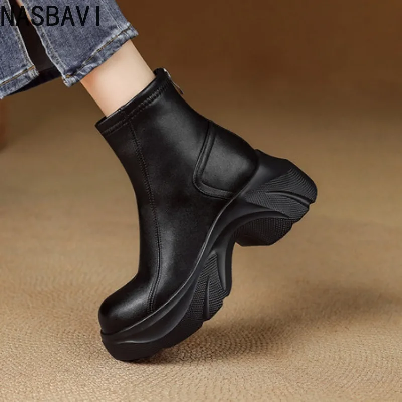 

British Style Platform Height Increase Women Short Boots Autumn Winter Ladies Chunky Motorcycle Boots