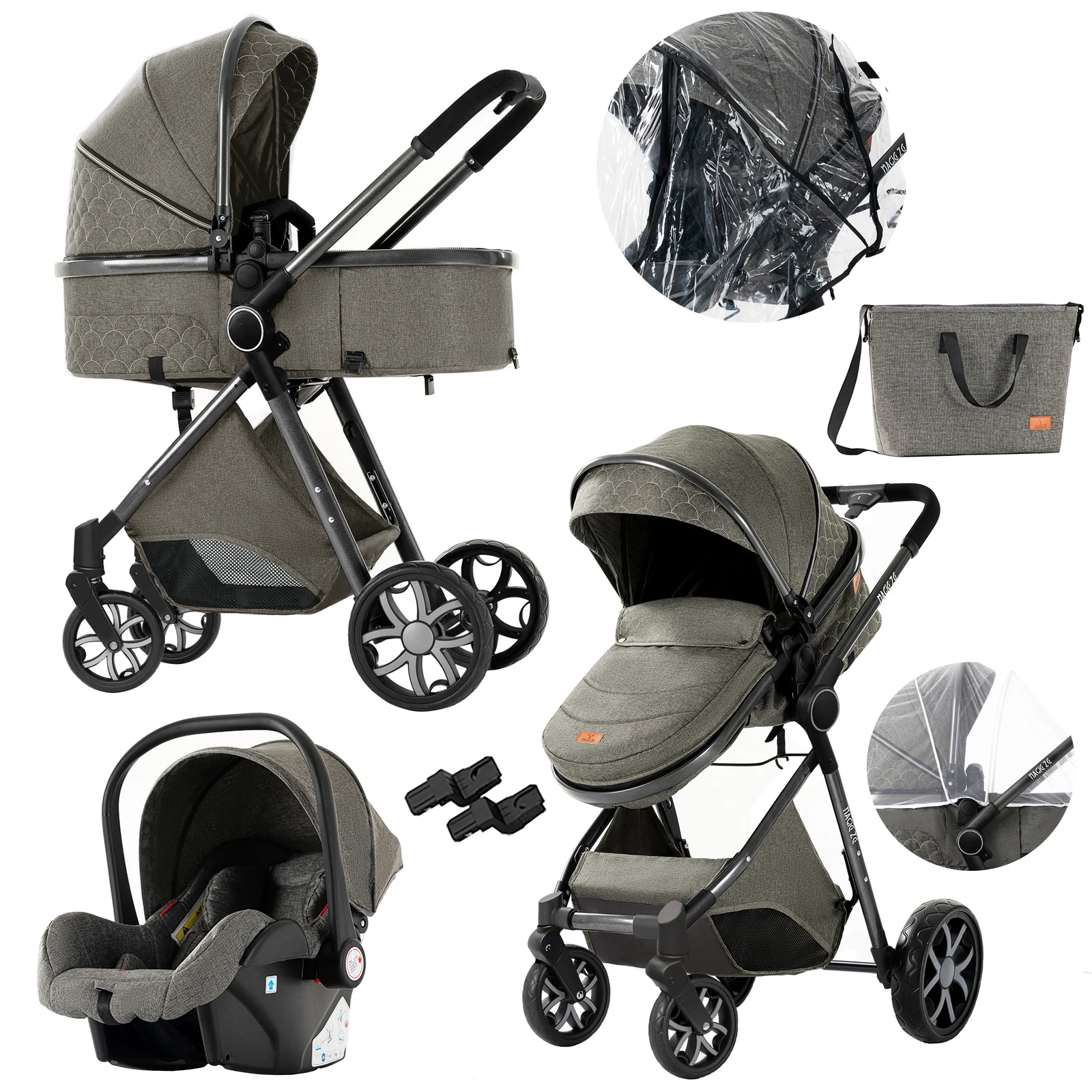 Kinderwagen 3 in 1 Kinderwagen Lichtgewicht Kinderwagen Draagbare kinderwagen kinderwagens voor pasgeboren baby autostoel kinderwagen met wieg