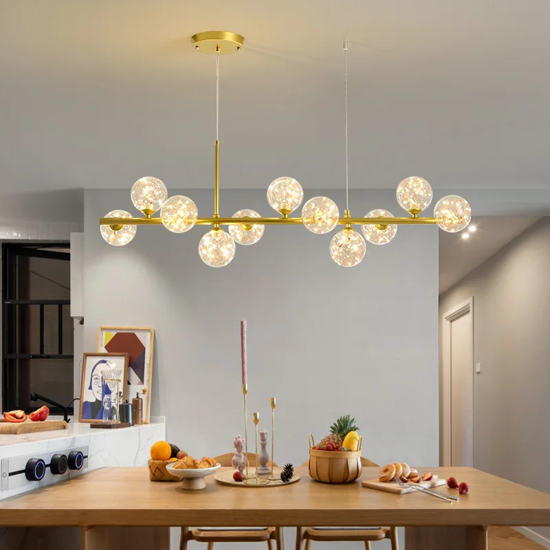 Modern Long Dining Room Chandeliers Glass Ball Lampshade Light Over The Table Kitchen Office Pendant Lamp Home Decor Luminaires