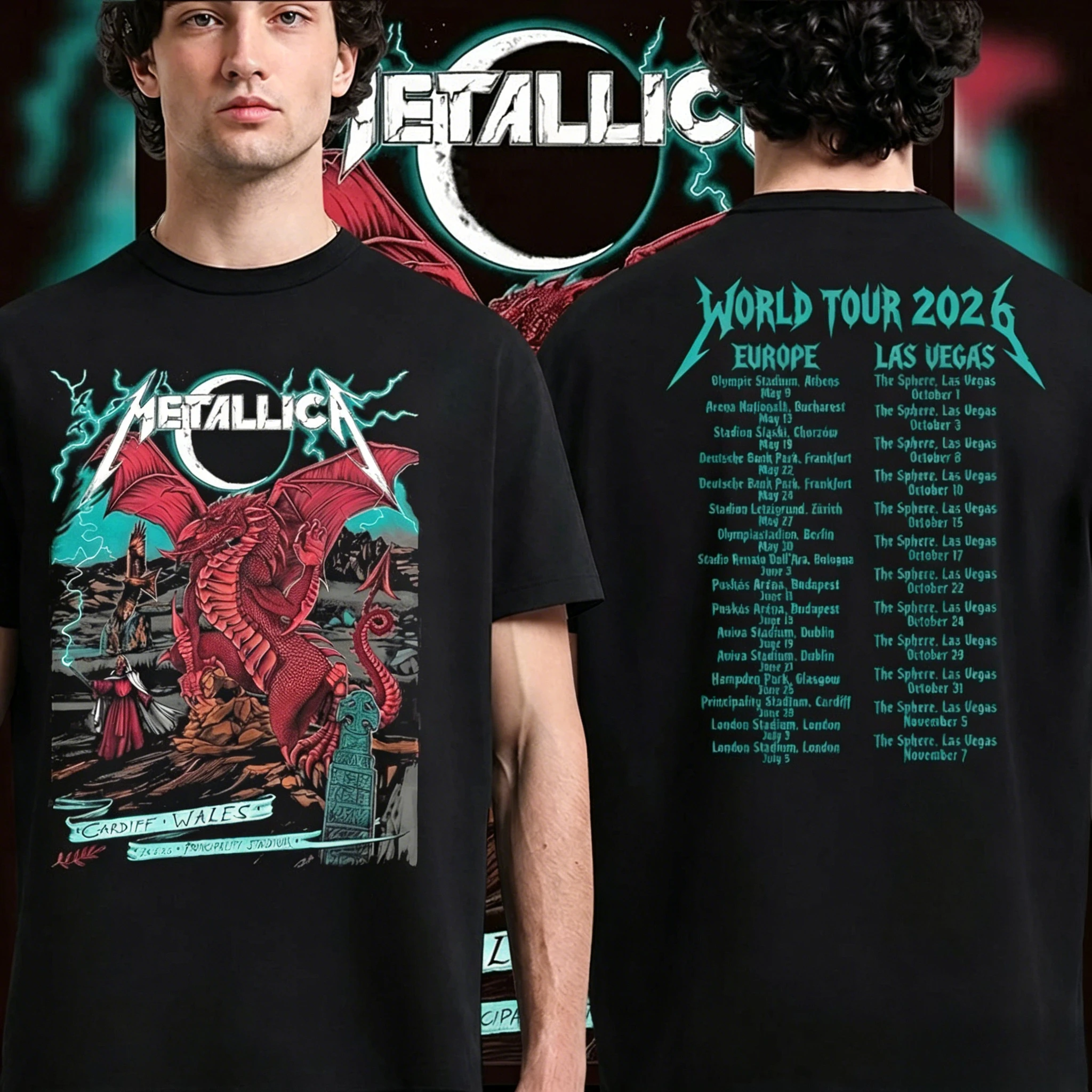 Metallica M72 World Tour 2026 Cardiff T-shirt Men and Women Summer Cotton Clothing Fashion Short Sleeved Top Streetwear