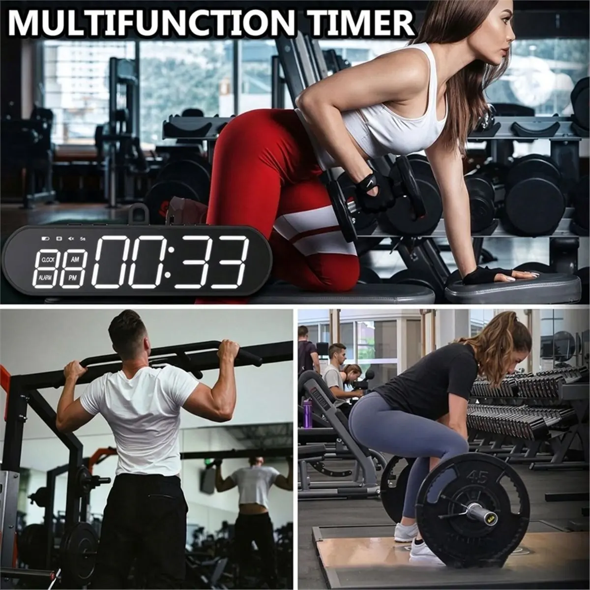 Portable Multifunctional Gym Timer USB Fitness Sports Interval Workout Timer Alarms Clock for Home Gym Garage Scoreboard