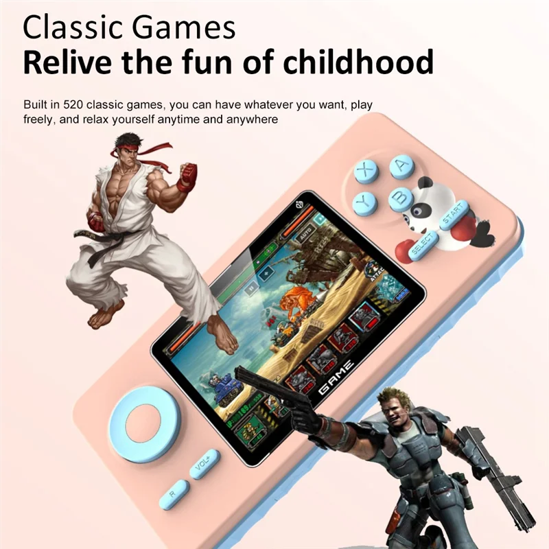 520 Games Video Game Console Retro Game Controller 2.4-Inch Screen Handheld Game Player Two-Person Mode (C)