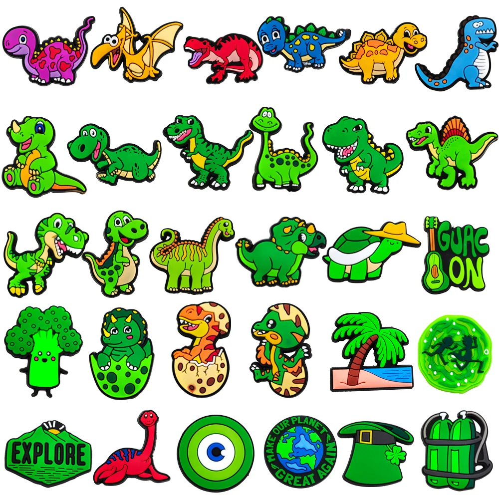 30Pcs PVC Turtle Dinosaur DIY Kids Shoe Buckle Accessories Green Series Designer Tree Shoe Decoration Party Gift