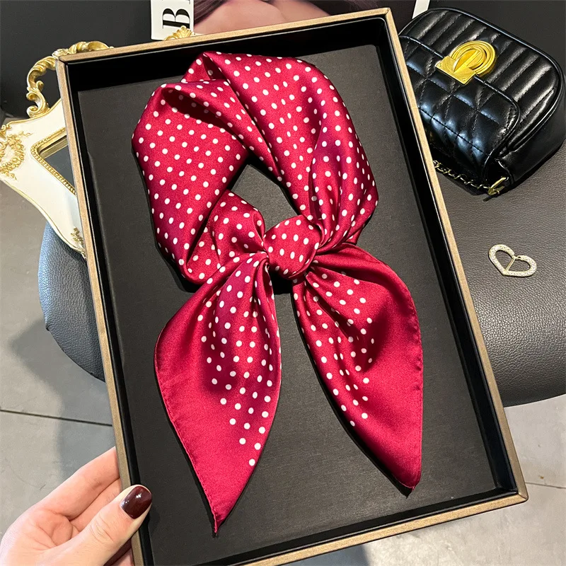 Luxury polka dot print imitation silk scarf, high-end shawl, versatile small square neck scarf, headscarf, women's scarf