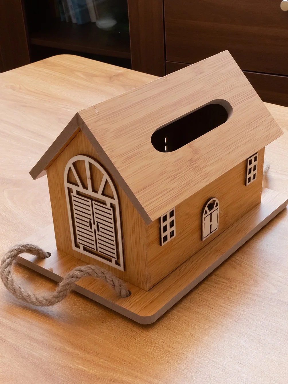 

Creative Wooden Tissue Box House Design High Aesthetic Value Desktop Decoration Napkin Box Easy to Use No Installation Required
