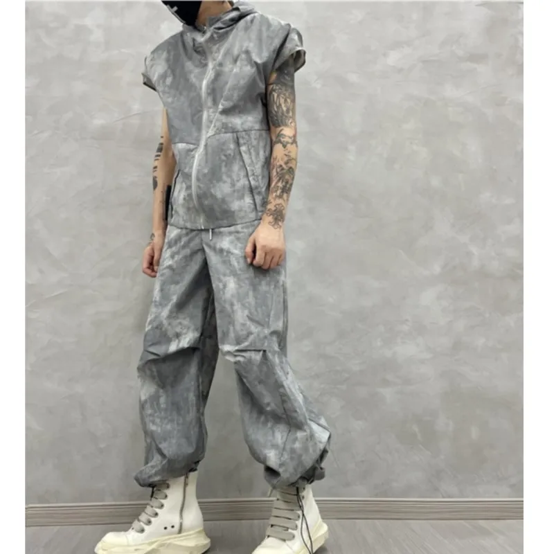 

Summer Thin Tie-Dyed Loose Wide-Leg Pants Retro Personalized Ankle-Tied Overalls Trendy Loose Cool Casual Pants for Men