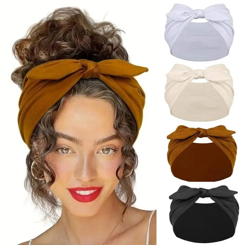 

4pcs Fashion Solid Color Hair Tie, Soft Elastic Loose Headband, Comfortable Multi-Scene Use, Elegant Bow Design, Perfect For Daily & Vacation Style, Headband Head Wrap