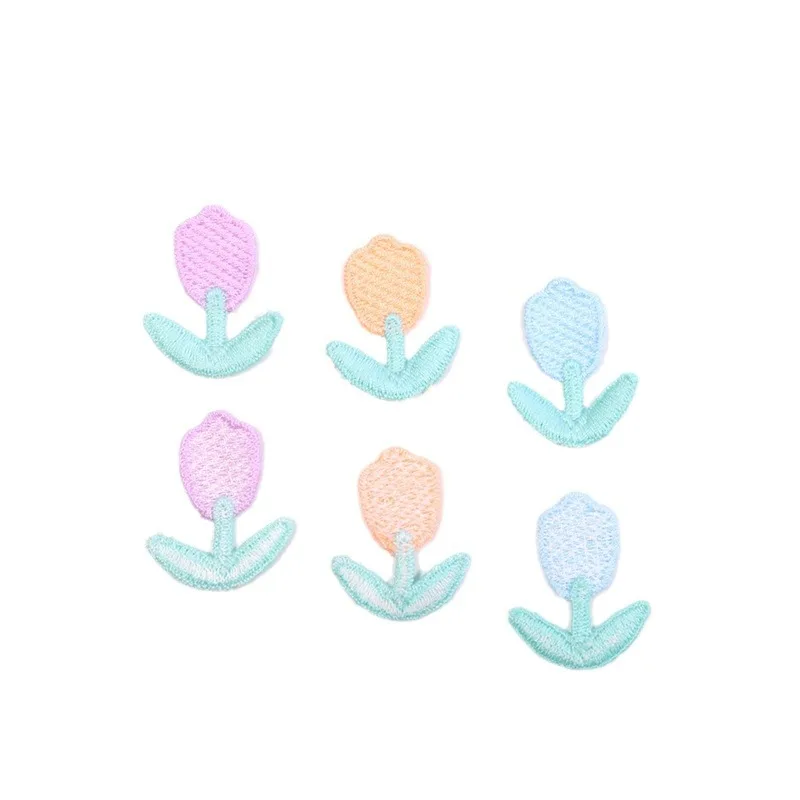 15Pcs Colorful Mini Tulip Appliques For Clothes Hat Shoes Toy Sewing Embroidered Flower Patches Handmade Headwear Clips Sticker