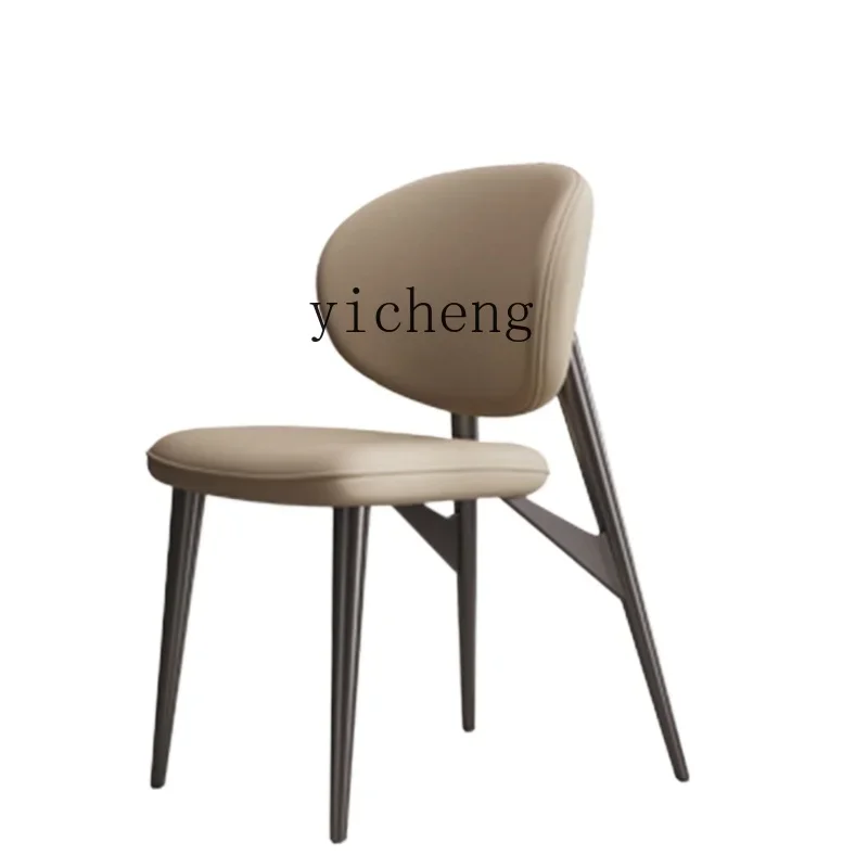 TQH light luxury dining chair household high-end stainless steel hotel back chair modern simple leather chair