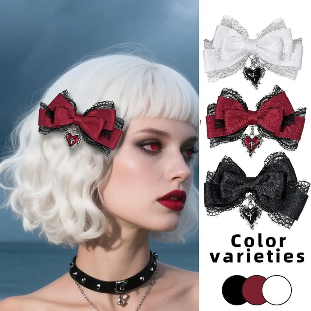 

Gothic Lolita Style Girl Hair Clip Lace Bow Hair Clip Barrettes Y2k Gothic Cross Ribbon Bow Hairpins Sweet Cool Hair Accessories