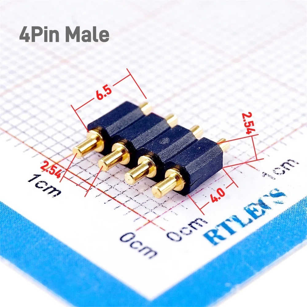 Spring Loaded PogoPin Connector 2A 2.54mm Pitch Insulation Protection DIP through Holes PCB Gold Plated Single Row 2-8 Pins