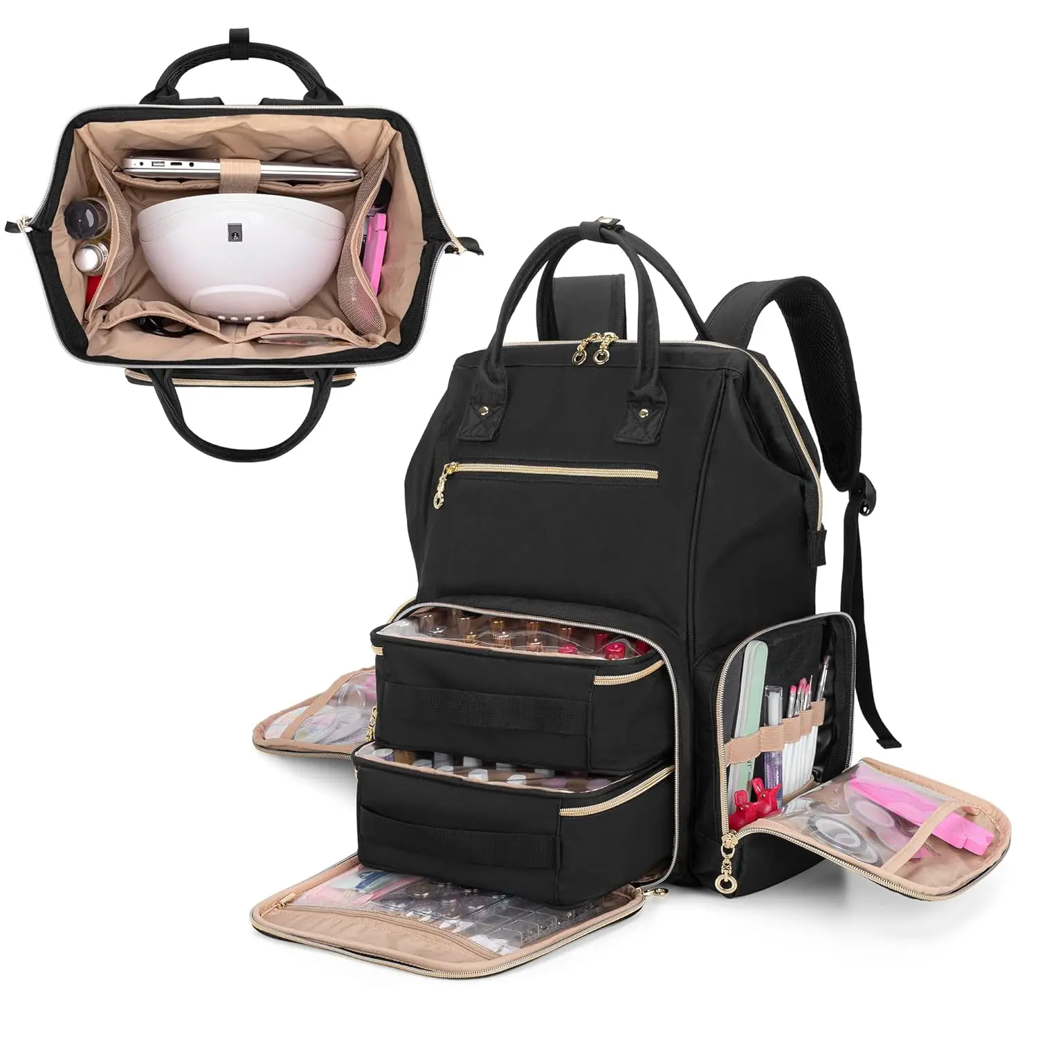 

Nail Polish Organizer Backpack Holds 56 Bottles & Lamp, with Removable Pouches & Tools Storage, Black