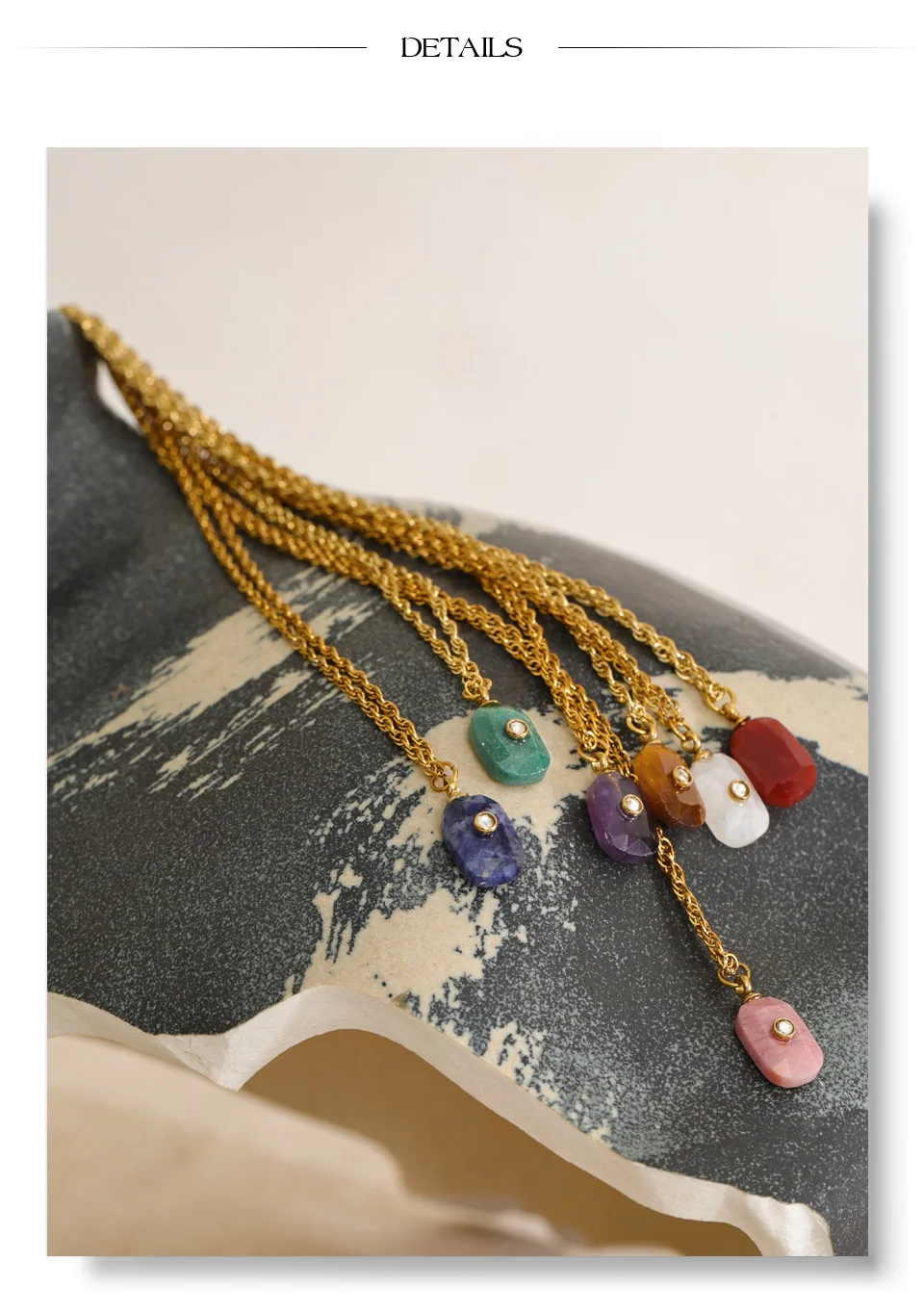 Yhpup New Arrivals Natural Stone Rectangle Triangle Necklace Pendant Exclusive