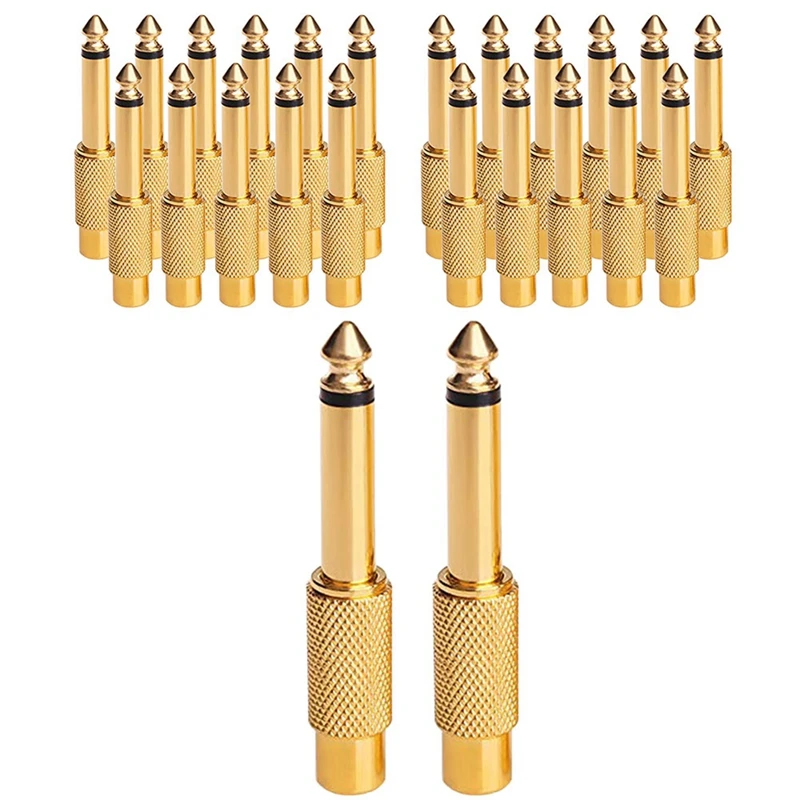 24PCS RCA Female 6.5Mm To 6.35Mm TS Mono Plug Male To RCA Female Connectors Plug Audio Connector Mono Plug Set