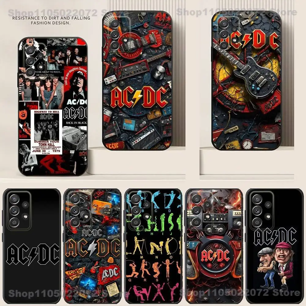 

A-AC Band D-DC Phone Case For Samsung S24,21,22,23,30,Ultra,20,Plus,Note,10,9,Black soft silicone case
