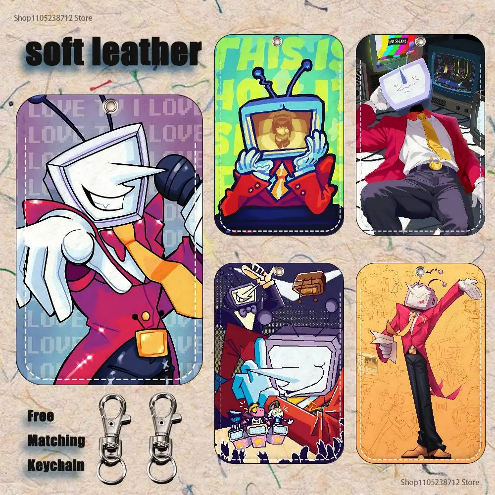 Jeu de dessin animé d-deltarunes t-enna motif porte-carte en cuir porte-clés porte-clés serrure de porte étiquettes d'accès étui pour carte d'identité porte-clés carte