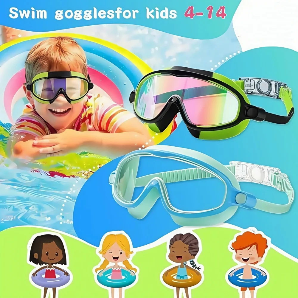 Kids Large Frame Swimming Goggles Anti-Fog UV380 Protection Colorful Clear Vision Swimming Goggles for Youth Children(3-15Age） view 2