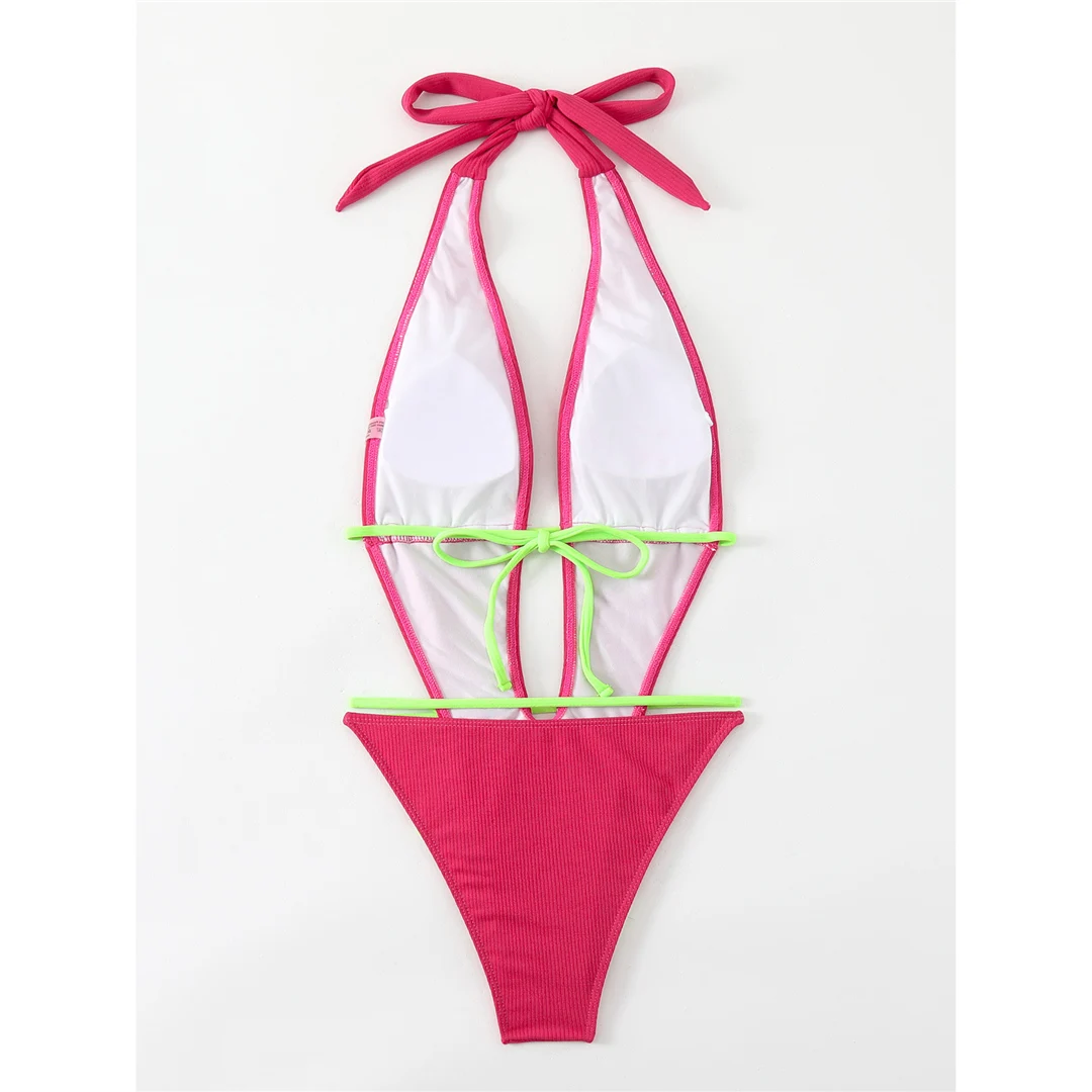 Badeanzug für Damen mit tiefem V-Ausschnitt, rückenfreiem Design und hohem Beinausschnitt, einteiliger Badeanzug, Wickel-Monokini, Badebekleidung, Badeanzug V5610 – Detail 10