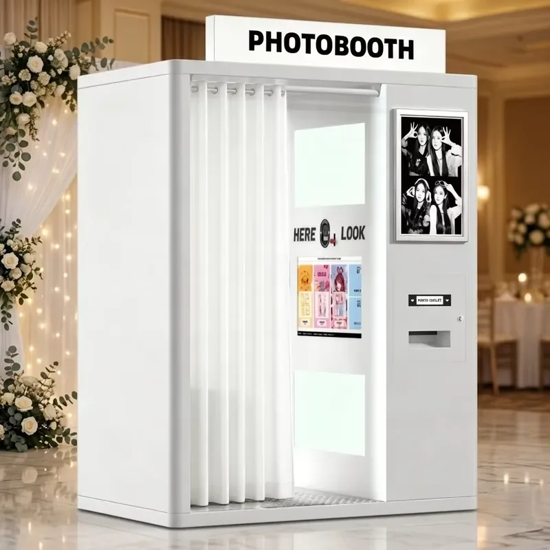 Simple Style LED Photography Booth 21.5 Inch Touchscreen Selfie Photo Booth with Camera Instant Printing Machine for Events